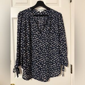 Navy Blue Monday Fun  Amiyah Tie Sleeve Blouse  size L